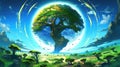 fantasy giant magical big tree in an anime manga artstyle, ai generated image