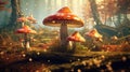 Fantasy giant mushroom growing in enchanted forest