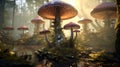 Fantasy giant mushroom growing in enchanted forest