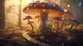 Fantasy giant mushroom growing in enchanted forest