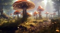 Fantasy giant mushroom growing in enchanted forest