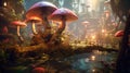 Fantasy giant mushroom growing in enchanted forest