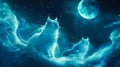 Fantasy glowing cat spirits under moonlight