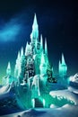 fantasy glowing ice castle in mountain landscape Royalty Free Stock Photo