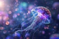 Fantasy Glowing Jellyfish, Bright Underwater Creature, Abstract Jelly Fish, Neon Animals