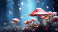 Fantasy glowing mushrooms in mystery dark forest