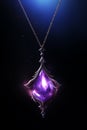 fantasy glowing purple gemstone necklace pendant and silver chain