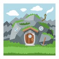 Fantasy gnome house vector cartoon fairy treehouse and magic housing village illustration set of kids gnome fairytale Royalty Free Stock Photo