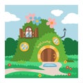 Fantasy gnome house vector cartoon fairy treehouse and magic housing village illustration set of kids gnome fairytale Royalty Free Stock Photo