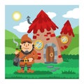 Fantasy gnome house vector cartoon fairy treehouse and magic housing village illustration set of kids gnome fairytale