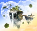 Fantasy green island flying in weightlessness Royalty Free Stock Photo
