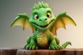 Fantasy green little baby dragon. Generative AI Royalty Free Stock Photo