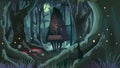 Fantasy Halloween Forest Illustration Dark Night Witch Trees