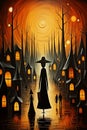 Fantasy Halloween Town Artwork. AI generation