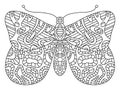Fantasy hand-drawn butterfly colouring book page for adults vector illustration Royalty Free Stock Photo