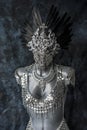 Fantasy, handmade piece, silver jewelry costume with chains and