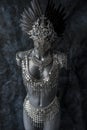 Fantasy, handmade piece, silver jewelry costume with chains and