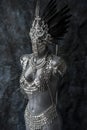 Fantasy, handmade piece, silver jewelry costume with chains and