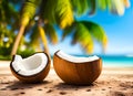 fantasy healthy coconuts on tropical beach background