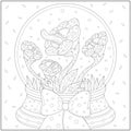 Fantasy herbivore flower in the glass ball with beautiful ribbon. Learning and education coloring page