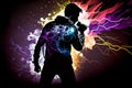 Fantasy hero silhouette with lightning flash Generative AI