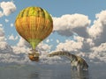 Fantasy hot air balloon and the dinosaur Argentinosaurus