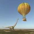 Fantasy hot air balloon and the dinosaur Mamenchisaurus