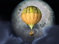 Fantasy hot air balloon in front of the moon