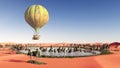 Fantasy hot air balloon over a desert oasis