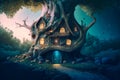 Fantasy house in magic forest fairytale habitation. generative AI