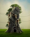 Fantasy house on a tree trunk Royalty Free Stock Photo