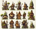 Fantasy Houses Set Unrealistic Cartoon Drawings are not realistic.