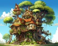 Fantasy Houses Set Unrealistic Cartoon Drawings are not realistic.