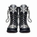 Fantasy Illustrated Black Boots With Snowflake Design