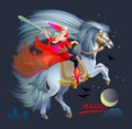 Fantasy illustration of Celtic fairy with sword riding a horse. Breton folk ethnic legend. Cover for children fairy tale book.