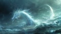 glowing dragon roaring ocean waves, a dynamic scene blending mythical elements with epic fantasy storytelling, Ai generative