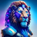 Fantasy illustration of a lion in space, 3d digitally rendered illustration Generative AI