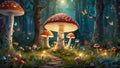 Fantasy Illustration Magic Toadstools Butterflies Royalty Free Stock Photo