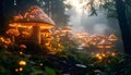 Fantasy illustration of mushrooms in the mistic forest Royalty Free Stock Photo