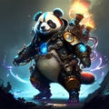 Fantasy illustration of a panda warrior with a torch in his hand AI generated