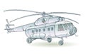 Fantasy illustration of passenger helicopter on white background. Model of multifunctional aircraft transport widespread using.