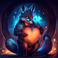 Jackal hugging heart Fantasy illustration of a wolf with heart in his hands. Digital painting. AI Generated animal ai