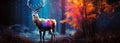 A fantasy image of a big magical deer standing in a clearing of a dark autumn forest. Royalty Free Stock Photo