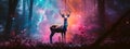 A fantasy image of a big magical deer standing in a clearing of a dark snowy forest. Royalty Free Stock Photo