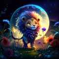 Fantasy image of a lion in the moonlight. Fairy tale. Generative AI animal ai