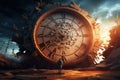 Fantasy image of a person looking at the clock. Concept of time slipping away. Losing hope. AI Generated