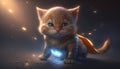 Fantasy image of super hero cute kitten illustration generative AI Royalty Free Stock Photo