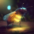 Generative AI: fantasy insect flying with light on its body