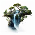 Fantasy-inspired Art: Tree Island With Waterfall And Big Tree Royalty Free Stock Photo
