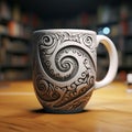 Fantasy-inspired 3d Printed Wood Mug With Spiral Pattern Royalty Free Stock Photo